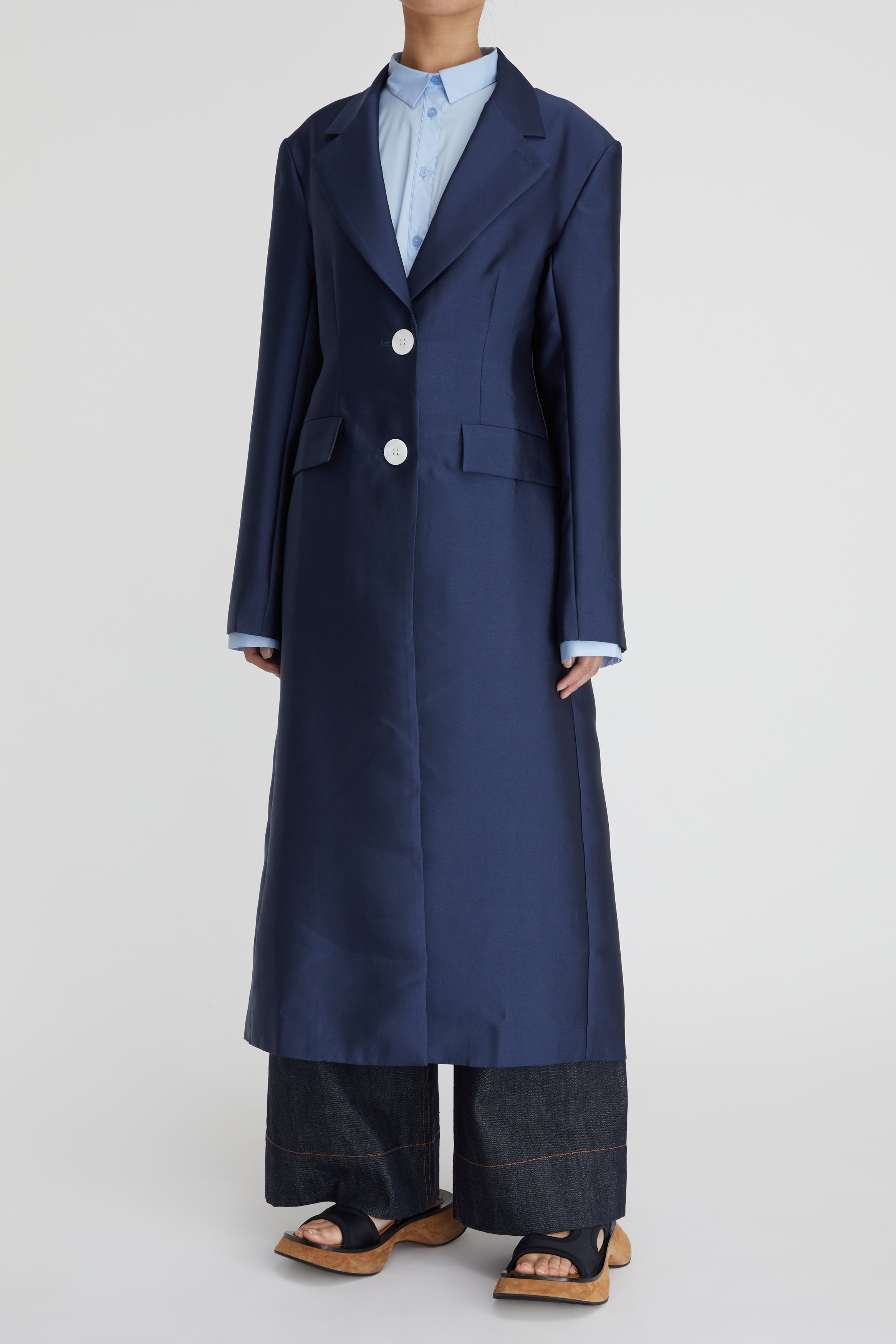 Navy blue cheap longline coat