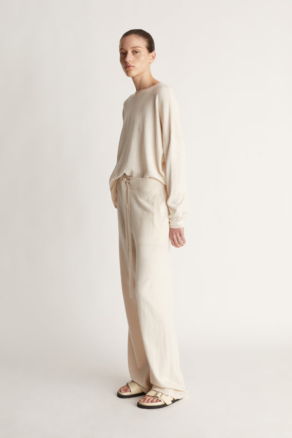 Cotton Cashmere Wide Leg Pant in Oat