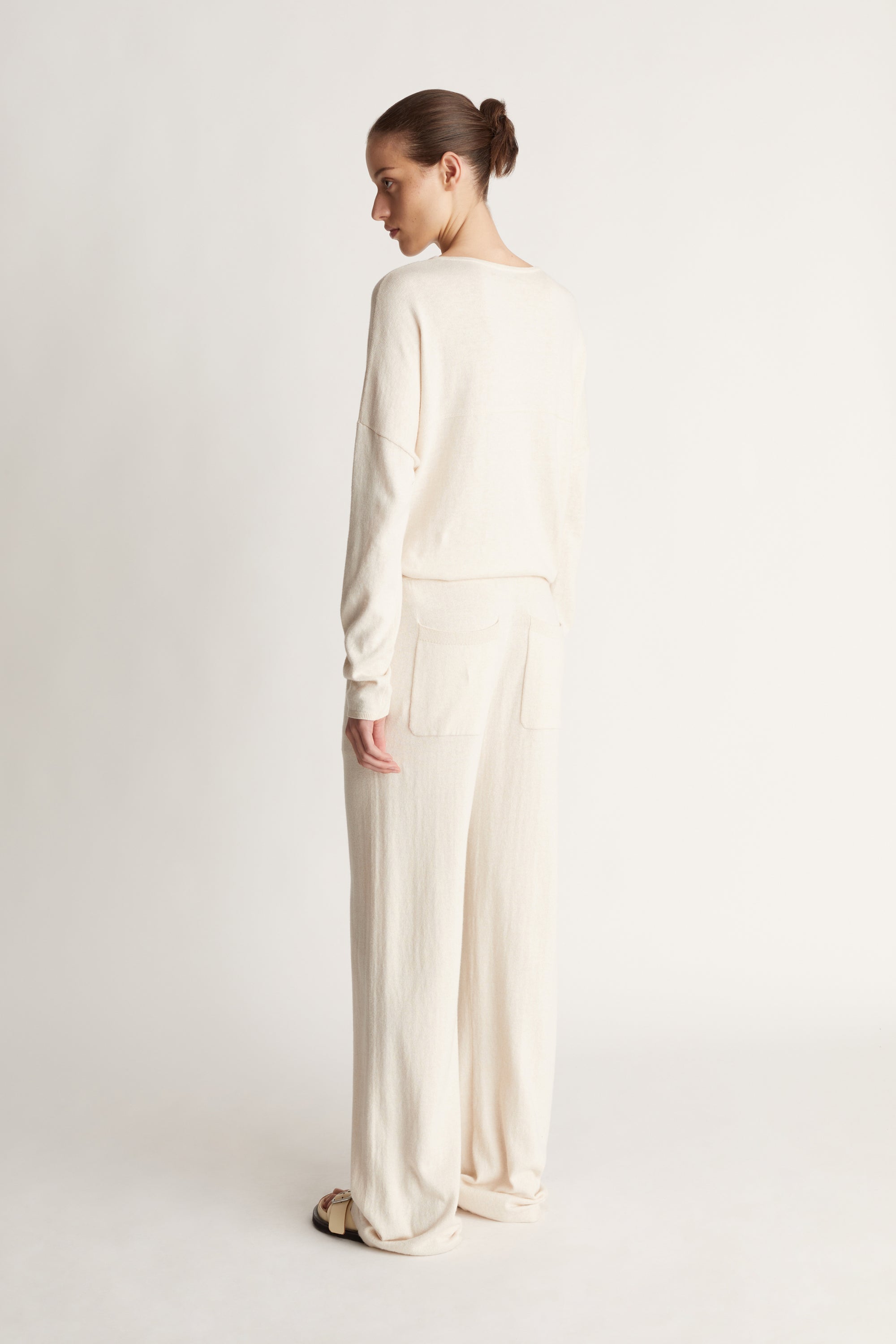 Cotton Cashmere Wide Leg Pant in Oat