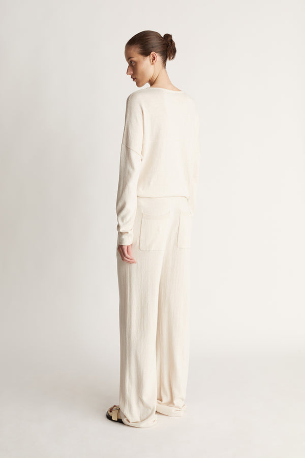 Cotton Cashmere Wide Leg Pant in Oat