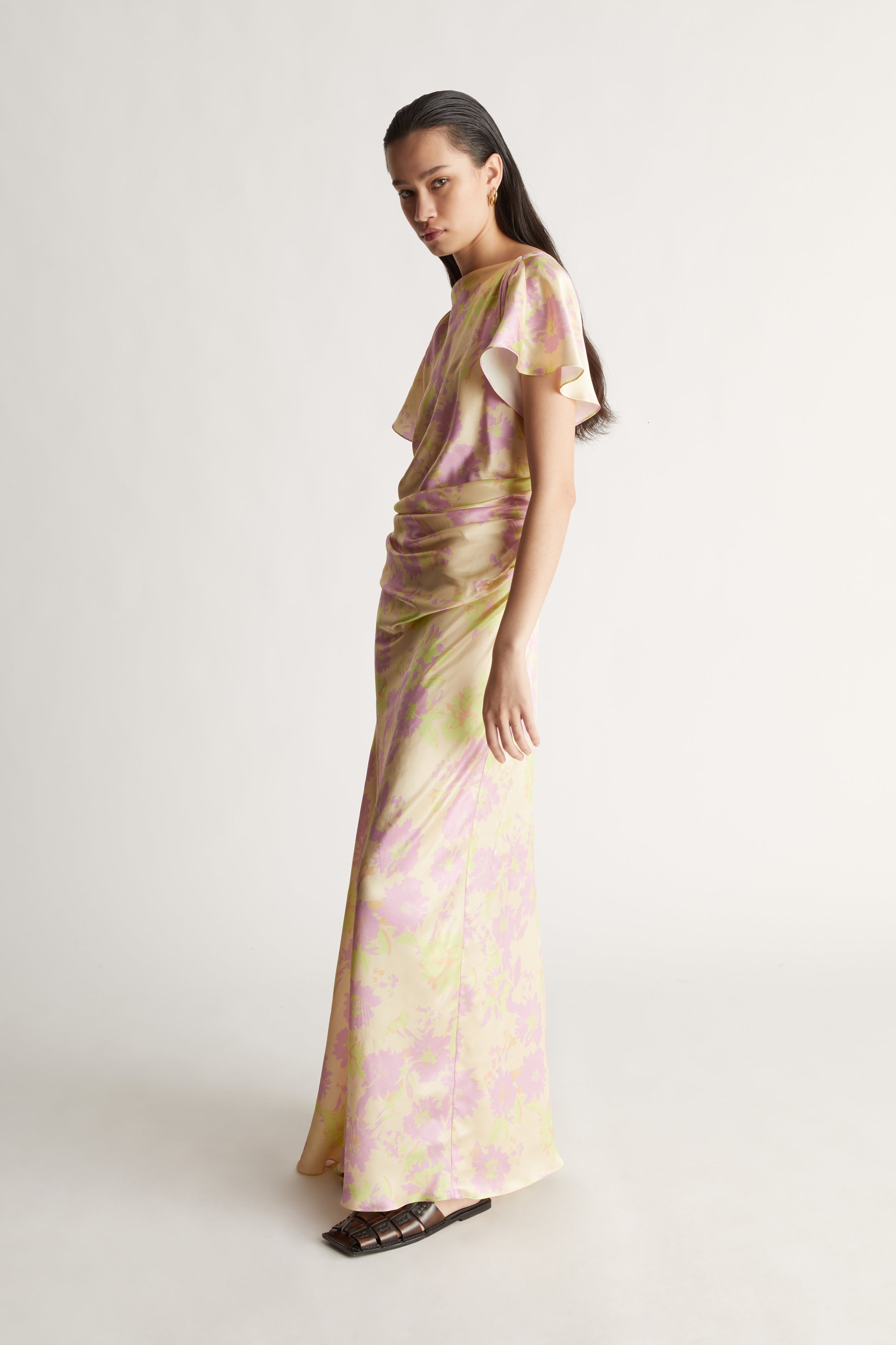 Annette Drape Dress in Peach