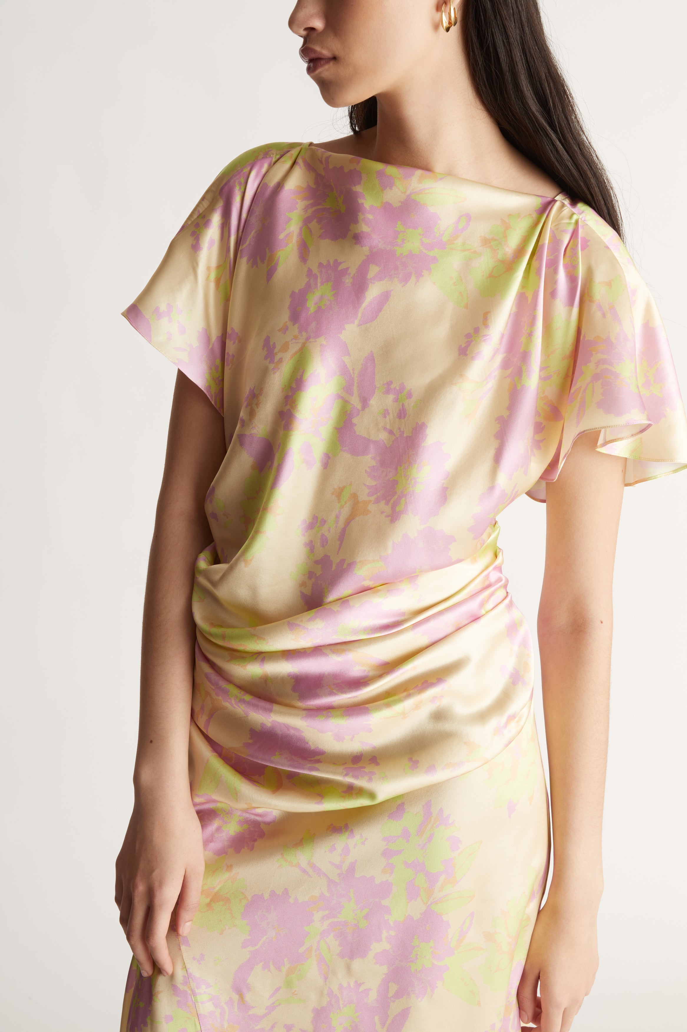 Annette Drape Dress in Peach