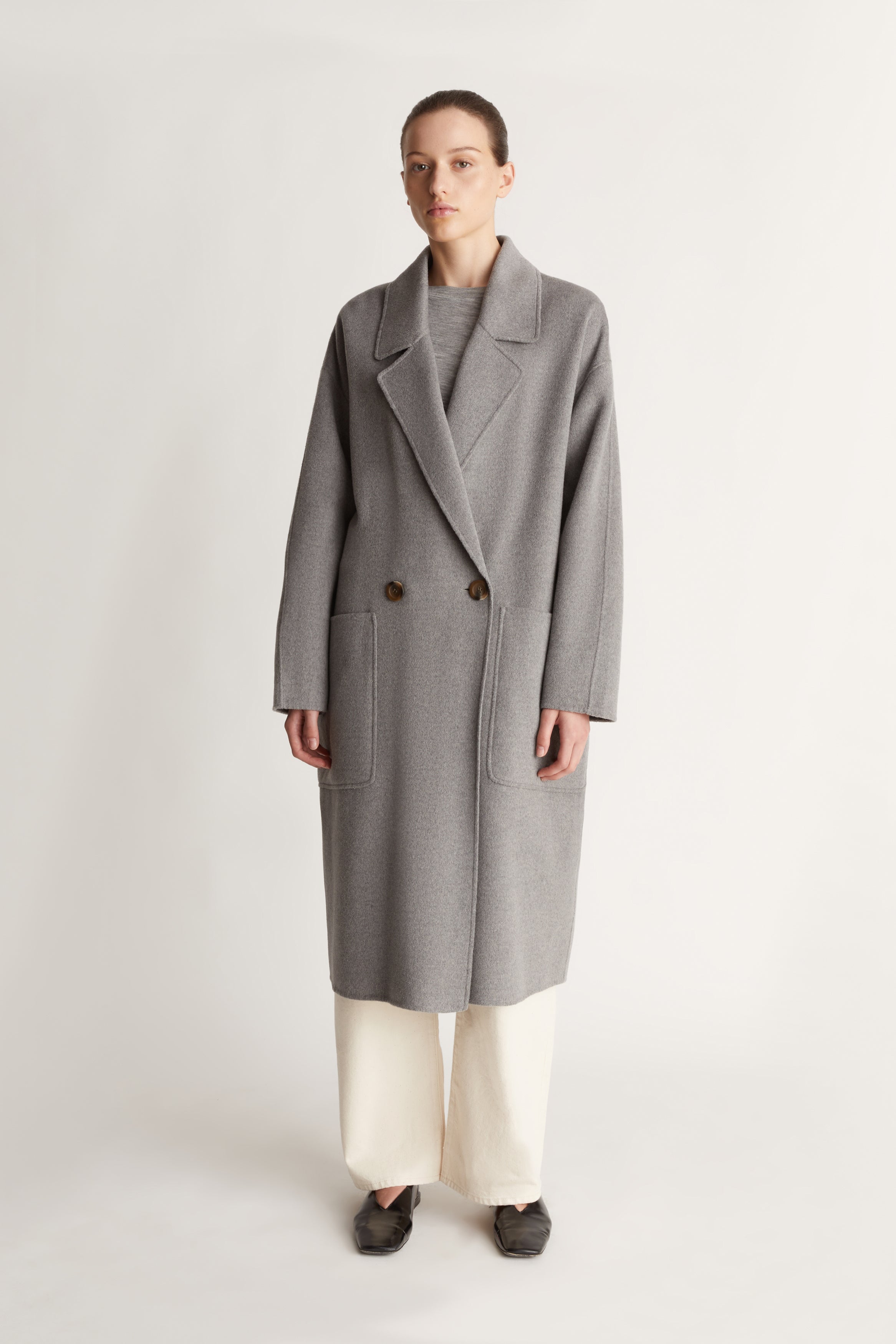 Florentine Cashmere Cocoon Coat in Grey Marle