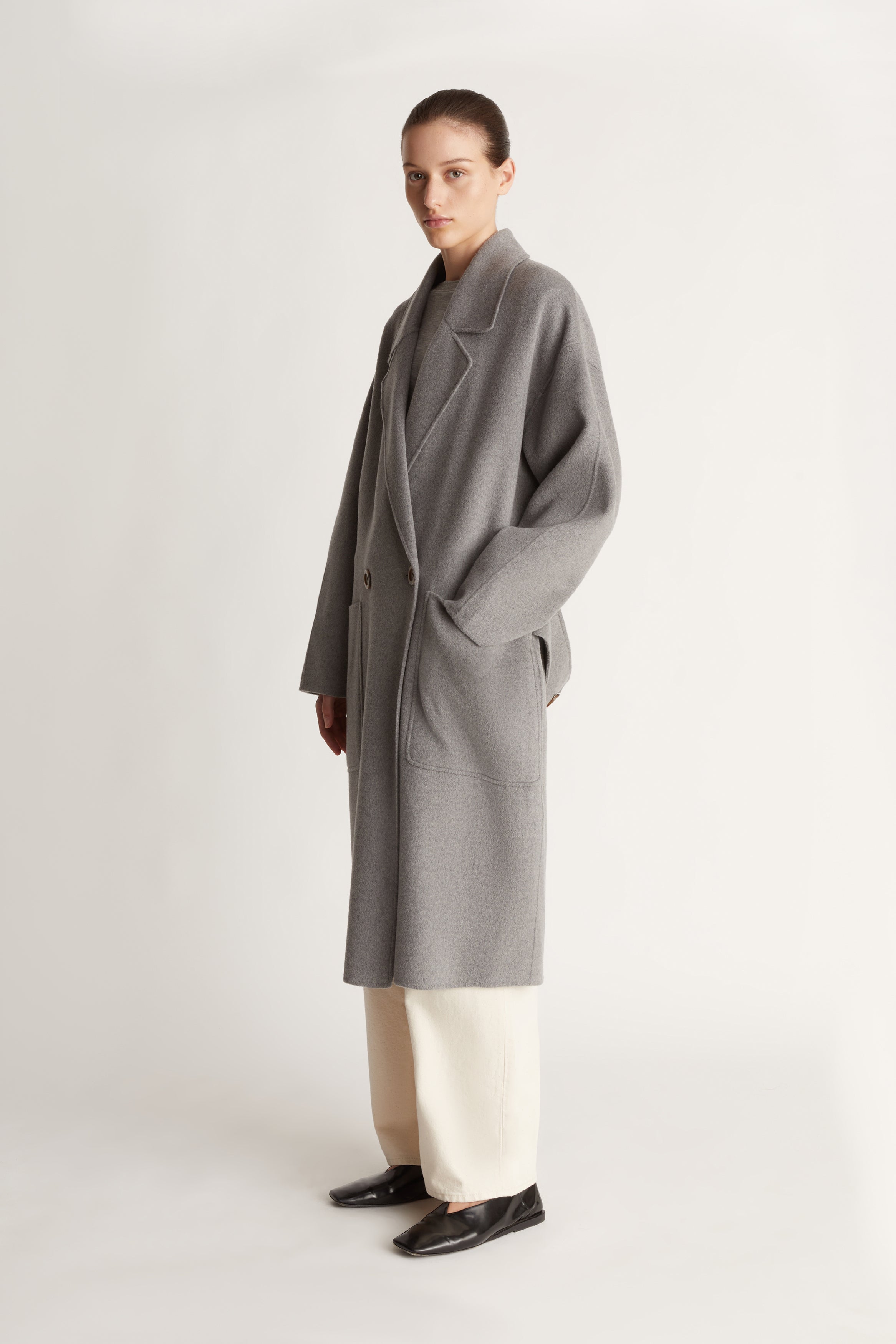 Florentine Cashmere Cocoon Coat in Grey Marle