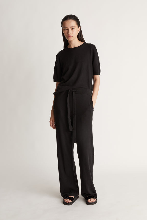 Cotton Cashmere Wide Leg Pant in Black