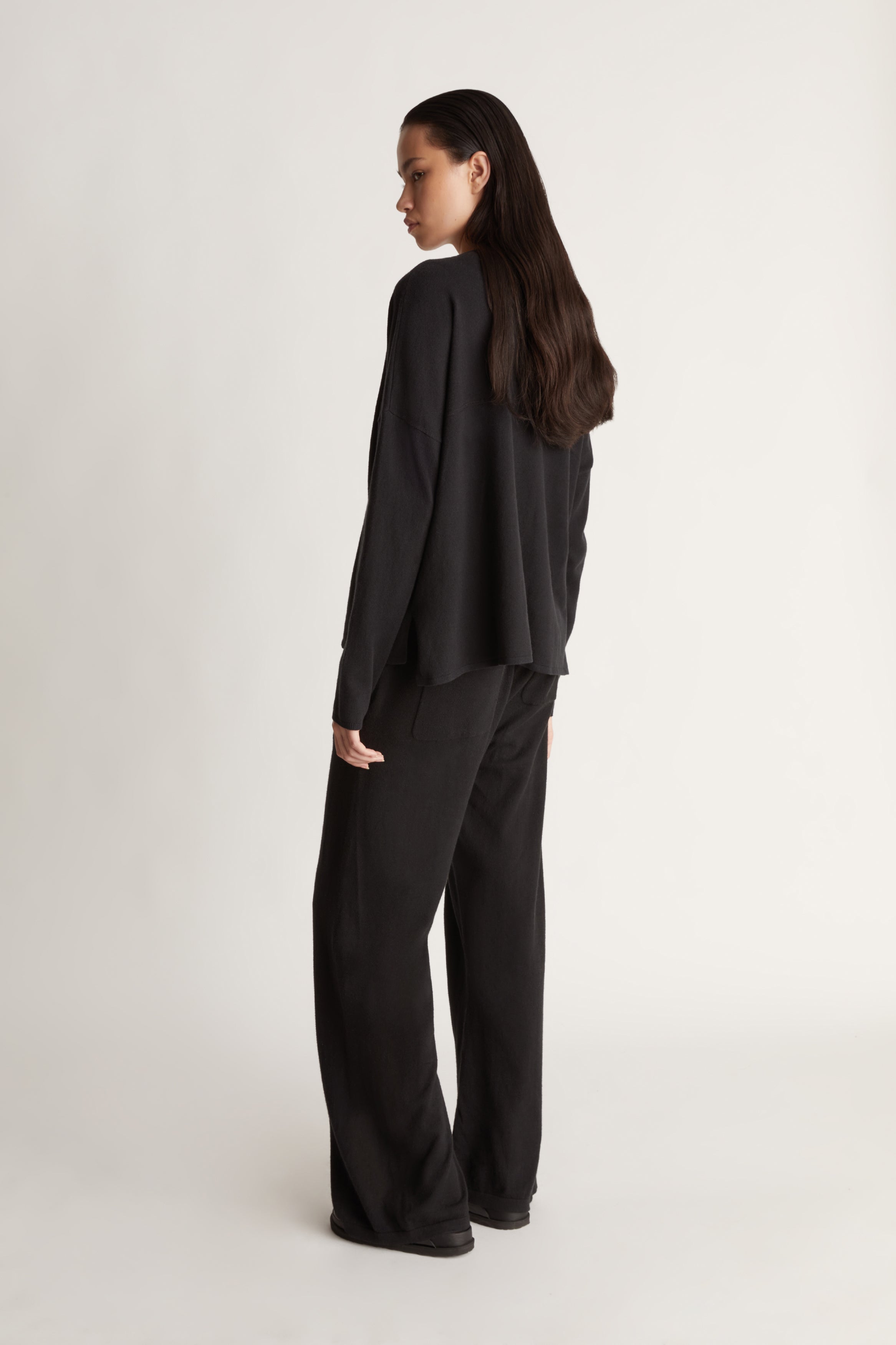 Cotton Cashmere LS Boxy Knit in Black