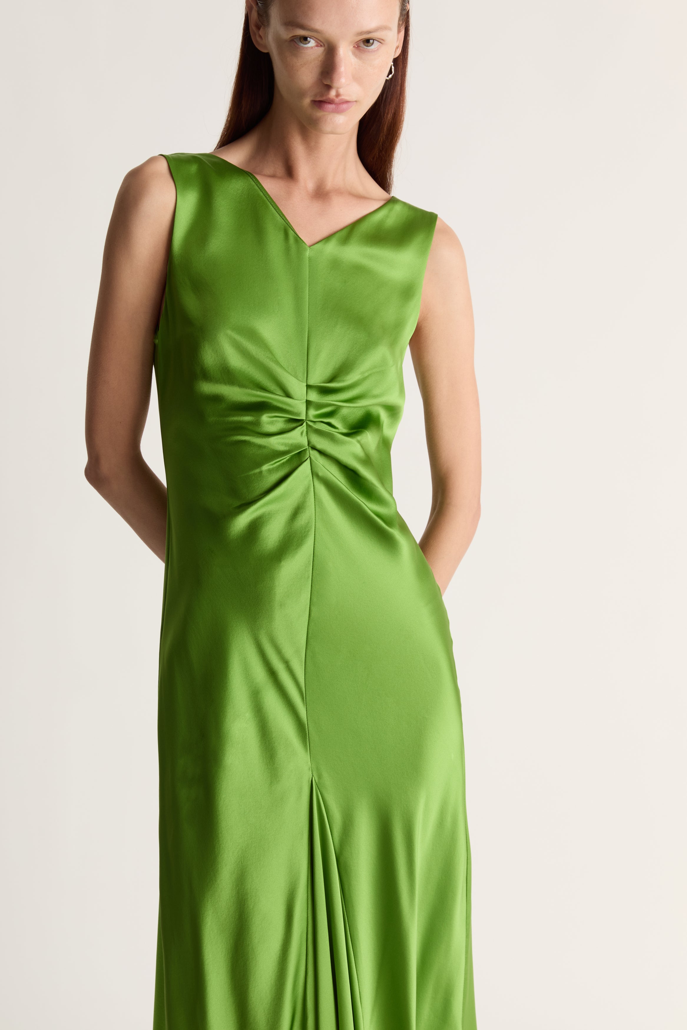 Stella Silk Satin Ruched Dress