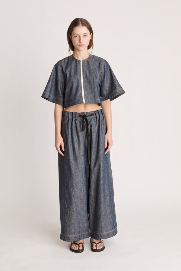 Claude Top Indigo Linen Cotton Blend