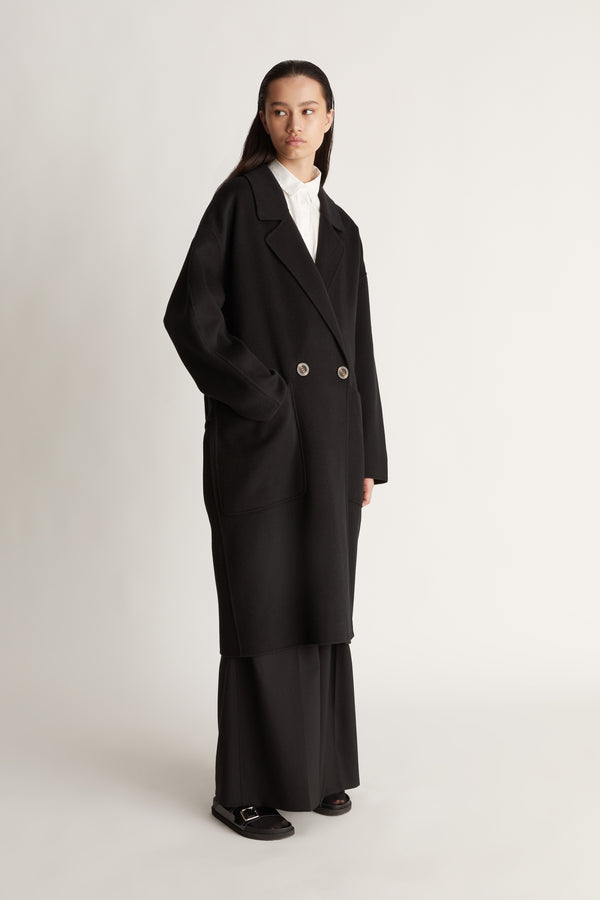 Florentine Cashmere Cocoon Coat Wool and Cashmere Black