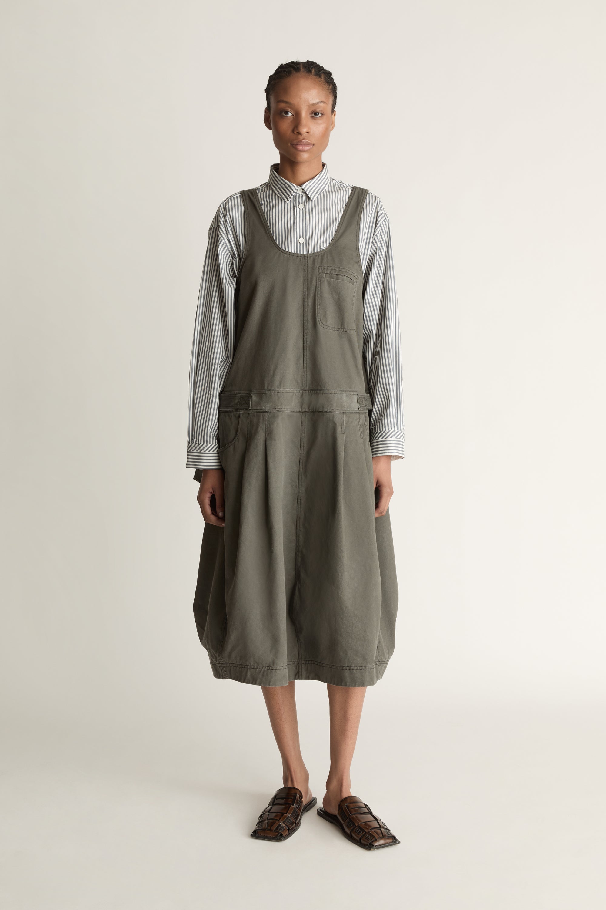 Harper Drill Apron Dress Slate Size 3 by Lee Mathews Harper Drill Apron Dress Slate Size 3 by Lee Mathews