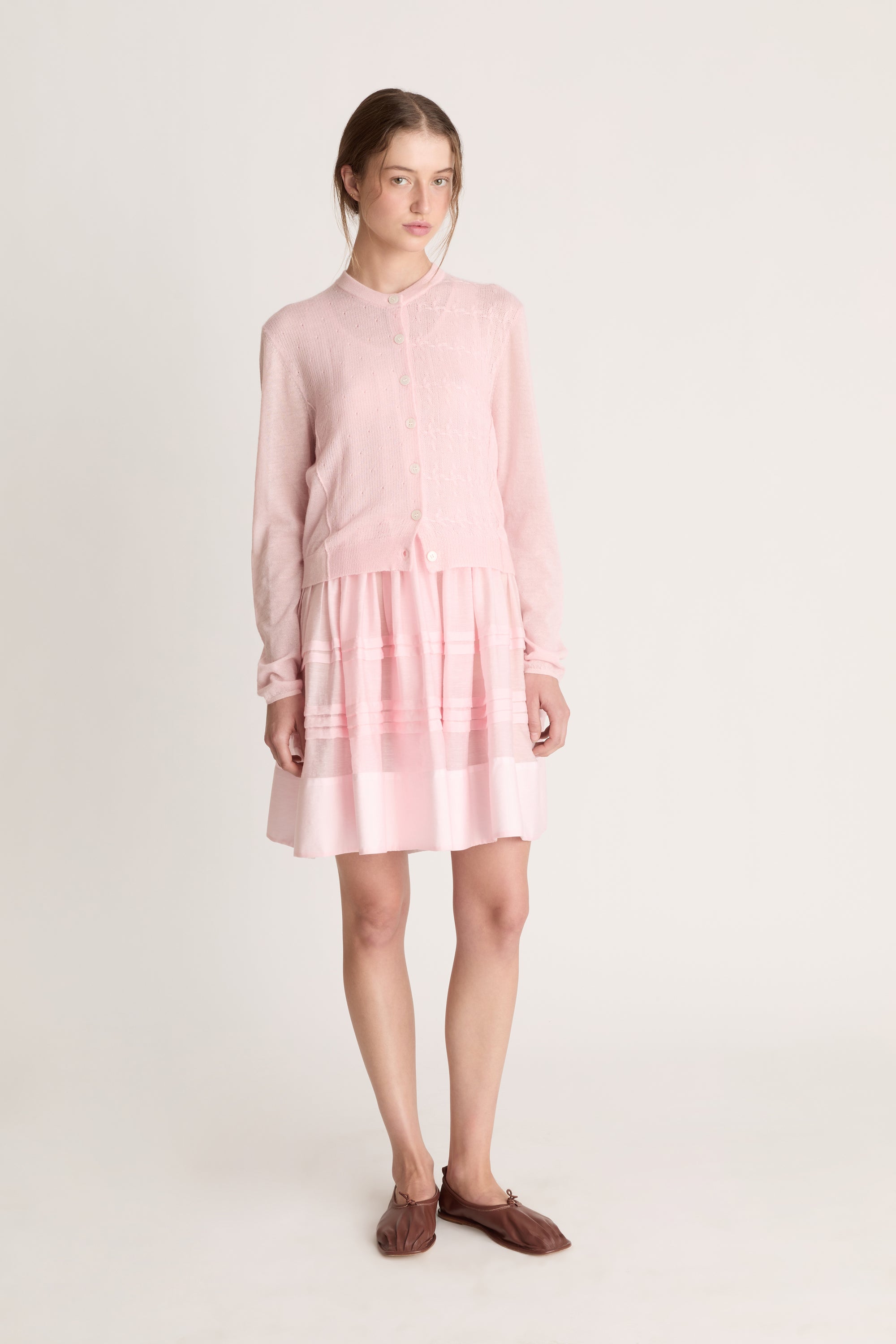 Mila Contrast Cardigan Baby Pink Size L by Lee Mathews Mila Contrast Cardigan Baby Pink Size L by Lee Mathews