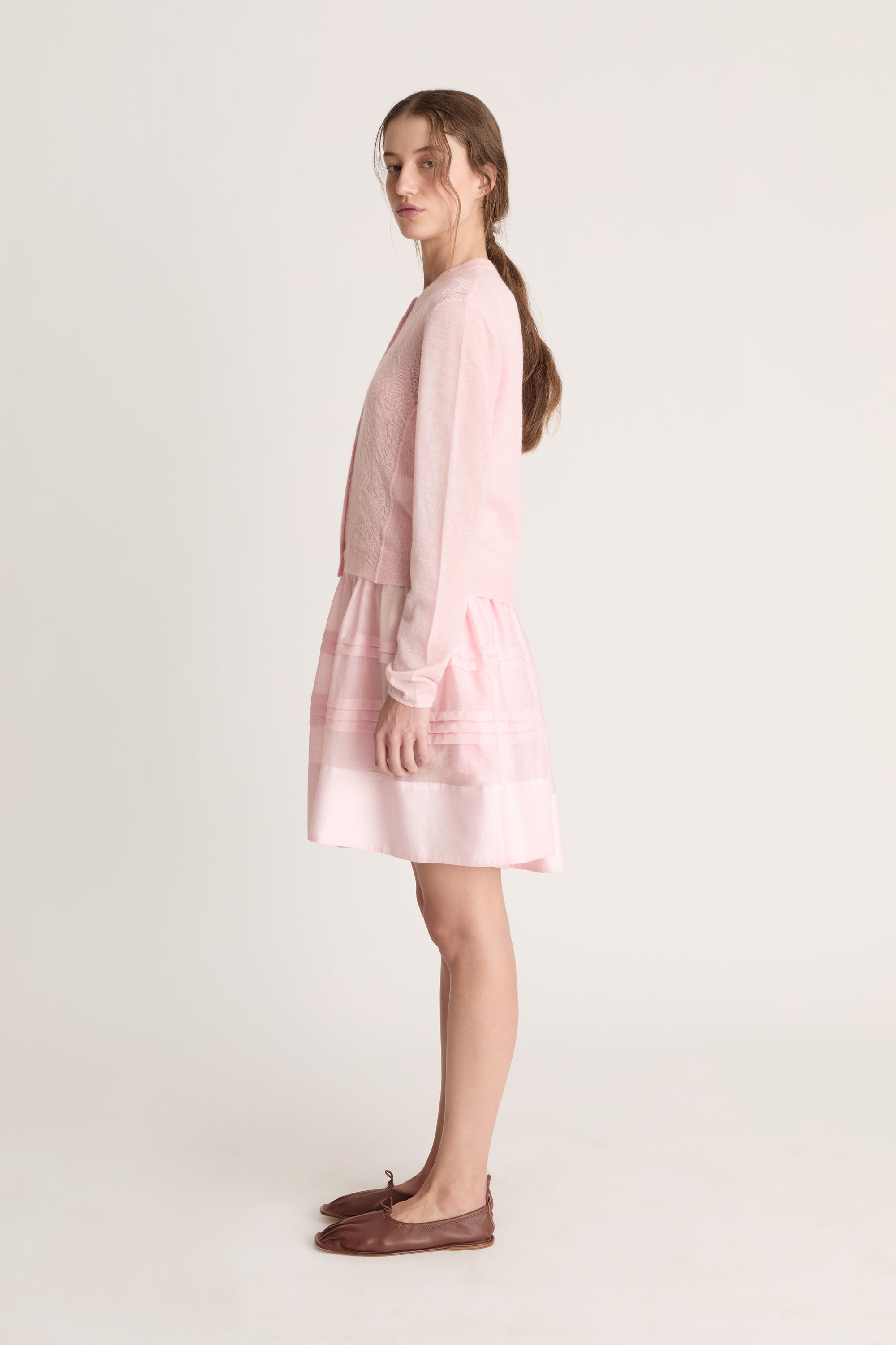 Mila Contrast Cardigan Baby Pink Size L by Lee Mathews Mila Contrast Cardigan Baby Pink Size L by Lee Mathews