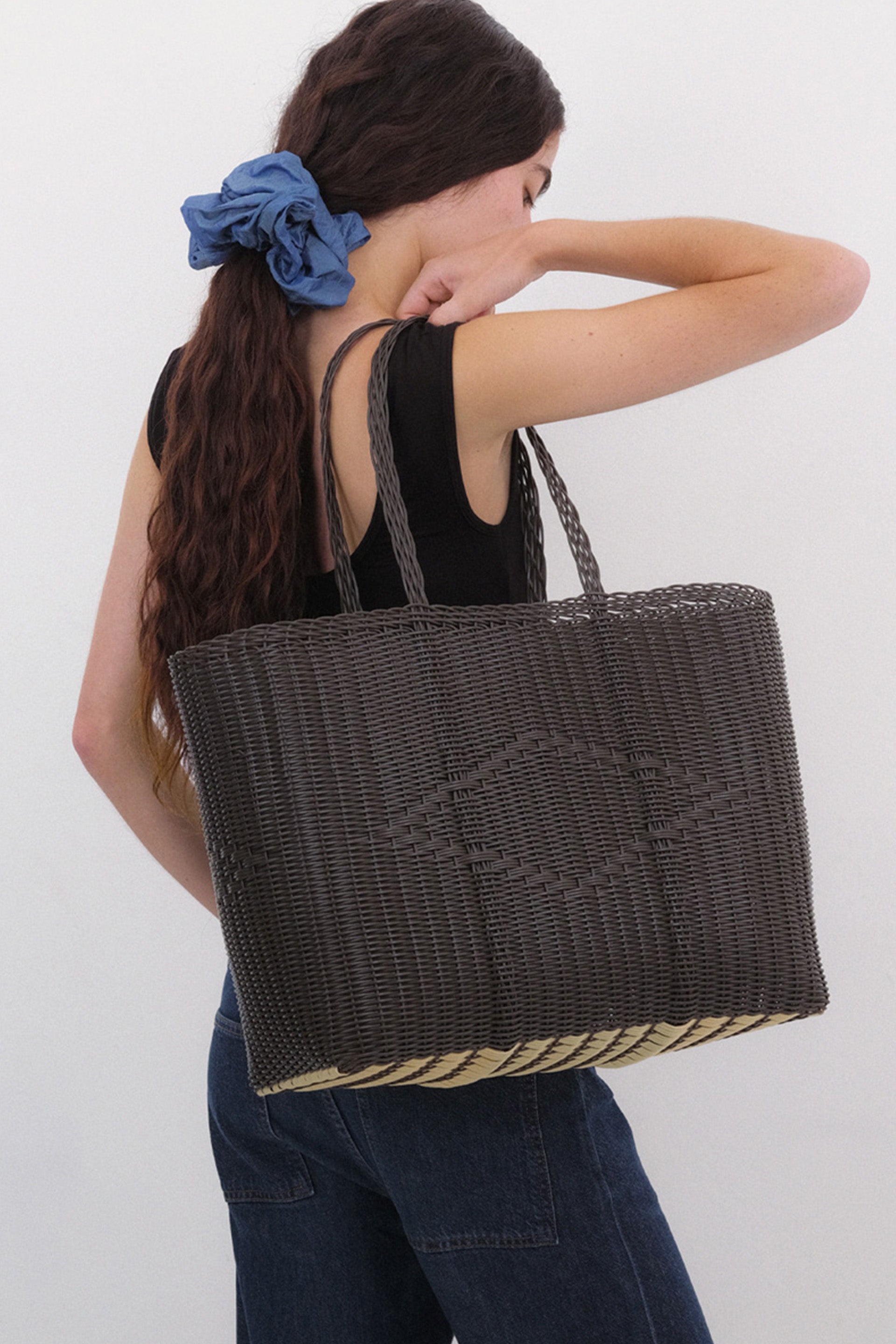 L Handwoven Tote Basket in Midnight Brown