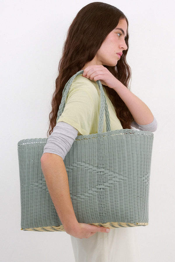 L Handwoven Tote Basket in Eucalyptus