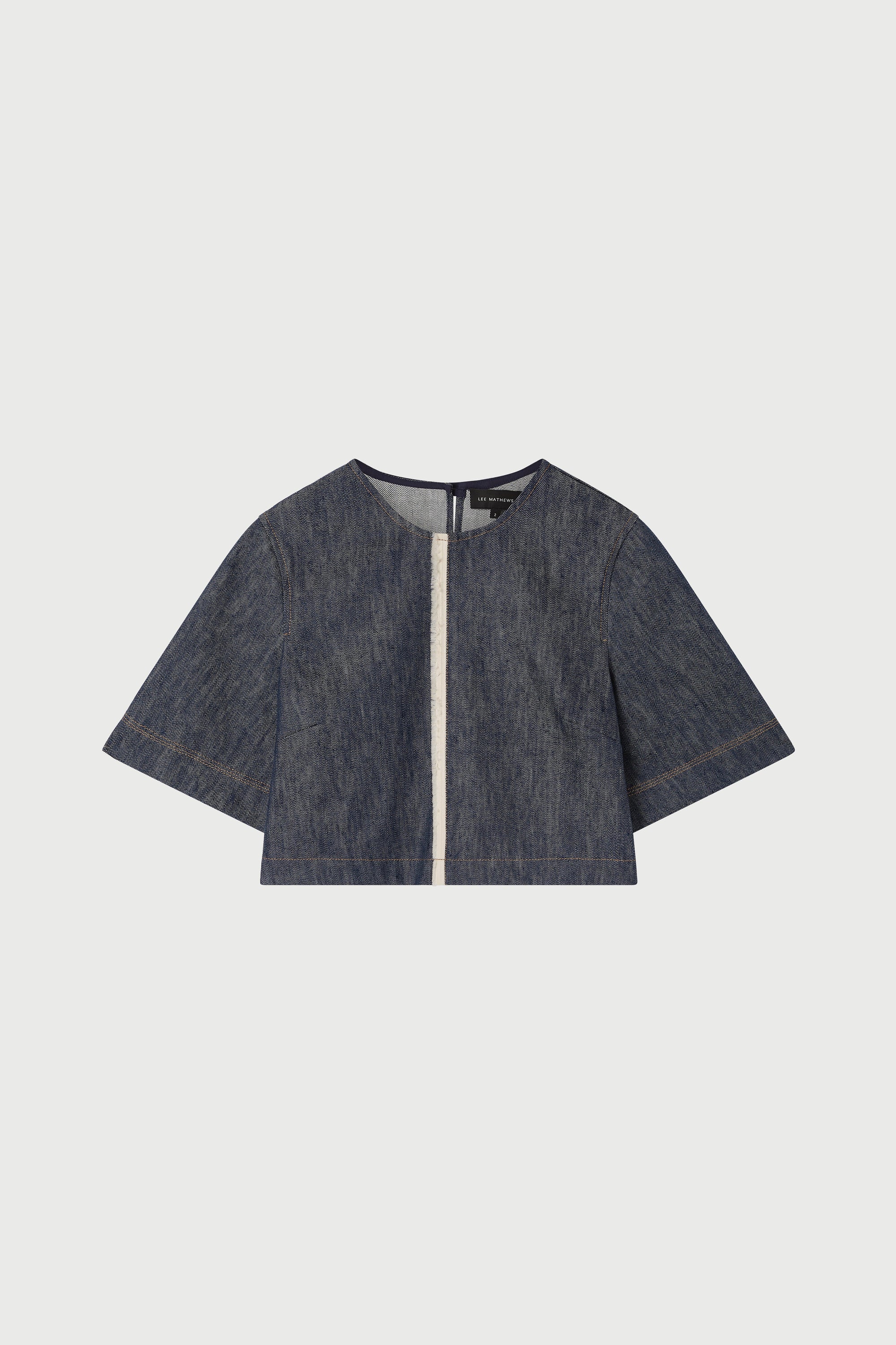 Denim top in indigo light gray background
