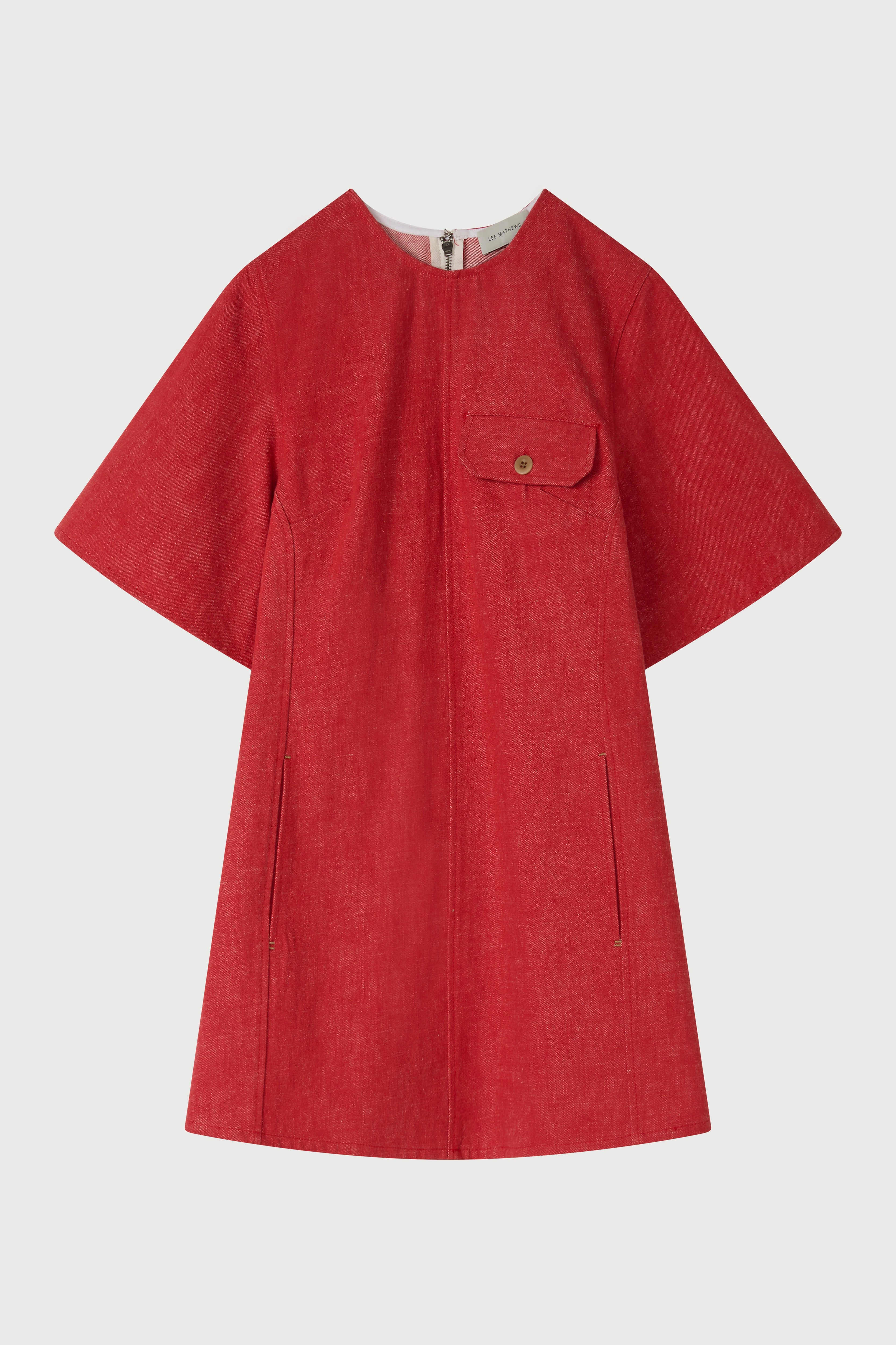 Red dress with a pocket on a white background