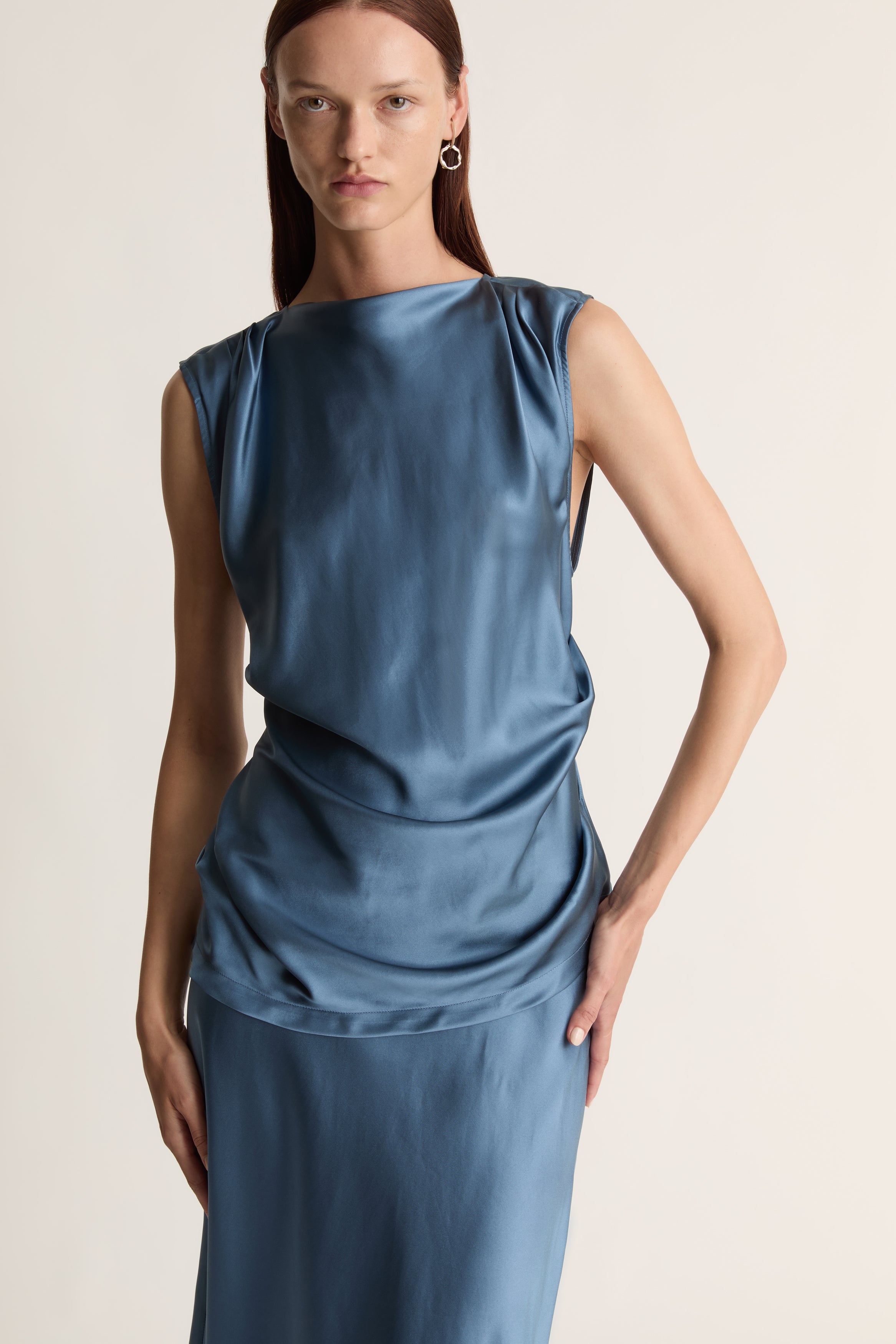 Stella Silk Satin Drape Top