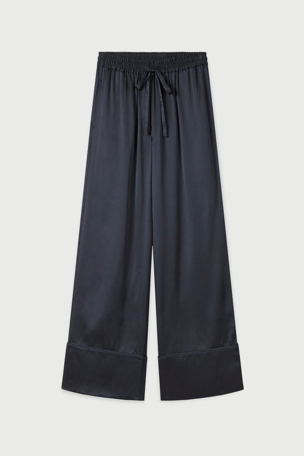 Stella silk satin pant in midnight 100% silk